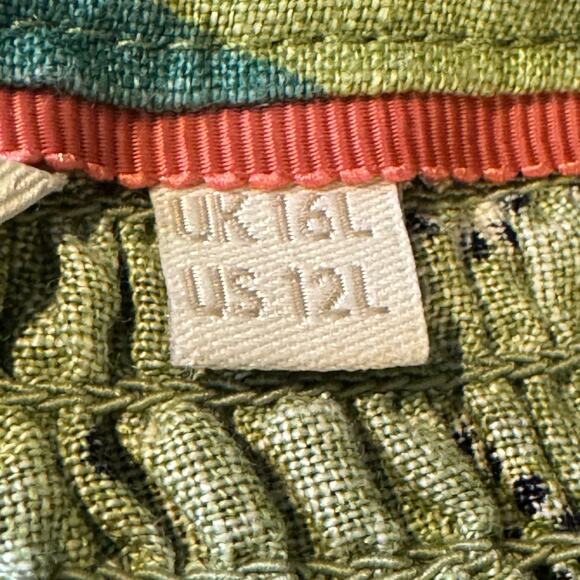 Boden Size US 12L Green Print 100% Linen Ada Midi Belted Shirt Dress Pockets - Picture 10 of 11